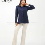 شومیز جلو دکمه ساتن طرح دار