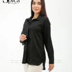 شومیز جلو دکمه ساتن طرح دار