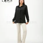 شومیز جلو دکمه ساتن طرح دار