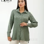 شومیز جلو دکمه ساتن طرح دار