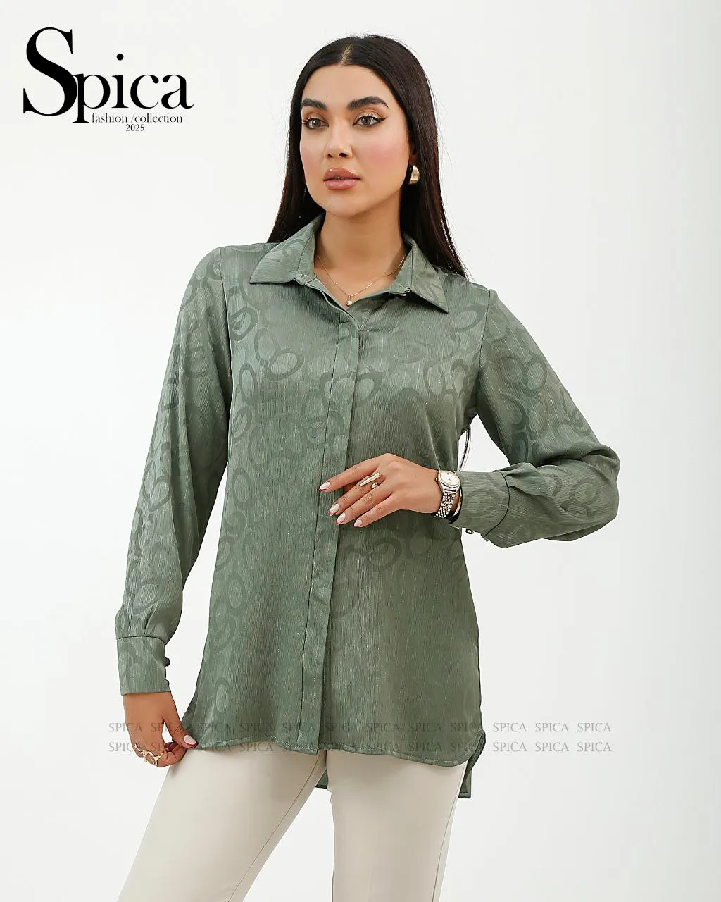 شومیز جلو دکمه ساتن طرح دار