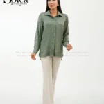 شومیز جلو دکمه ساتن طرح دار