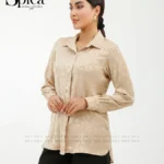 شومیز جلو دکمه ساتن طرح دار